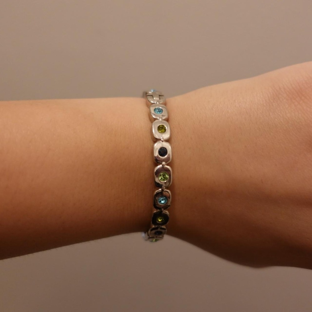 Silver multicolored Gem Clamp Bangle